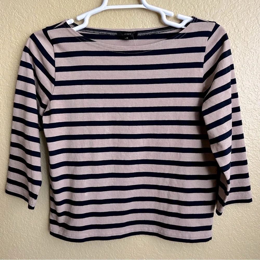 J. Crew Nautical Navy & Tan Striped Boatneck Top